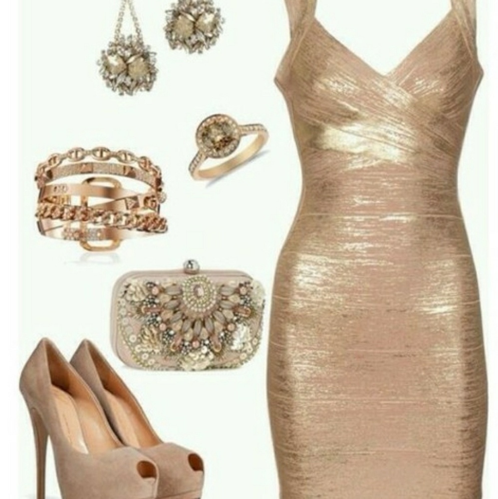 Authentic Herve Leger Iman Foil Applique Dress Cel - Picture 8 of 8